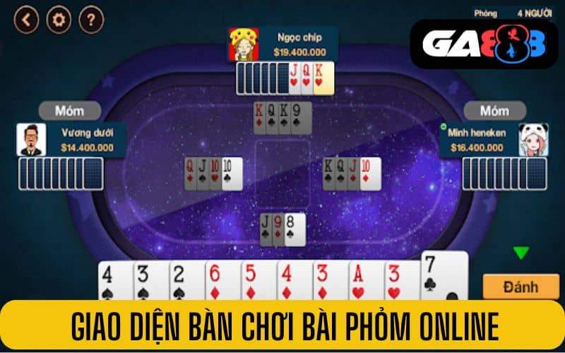 Giao diện bàn chơi bài phỏm online tại game bài GA888