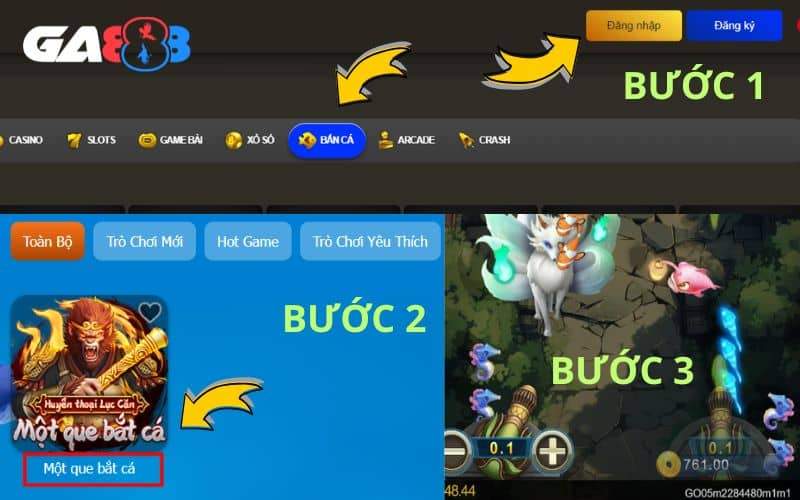 Các bước chơi bắn cá Một Que Bắt Cá tại GA888
