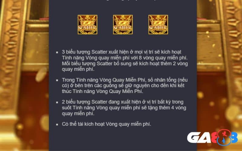Xuất hiện 3 biểu tượng Scatter sẽ nhận được vòng quay miễn phí